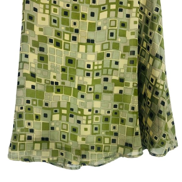 Vtg 70s 80s 35th & 10th A-line Skirt Sz 8 Geometric Green Squares Chiffon Layers - Picture 5 of 7